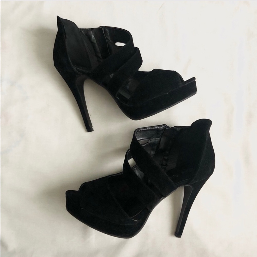 Suede black high heels